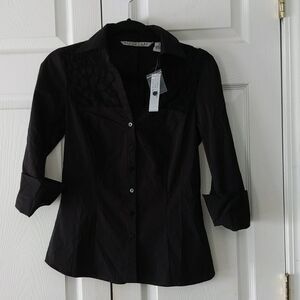 Signature by Larry Levine black blouse Sz S NWT